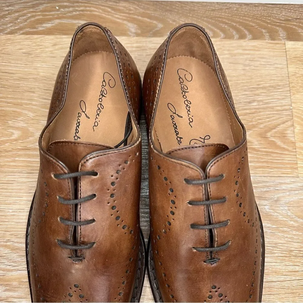 Calzoleria Toscana Brown Genuine Leather Brogue Wingtip Oxford Shoes